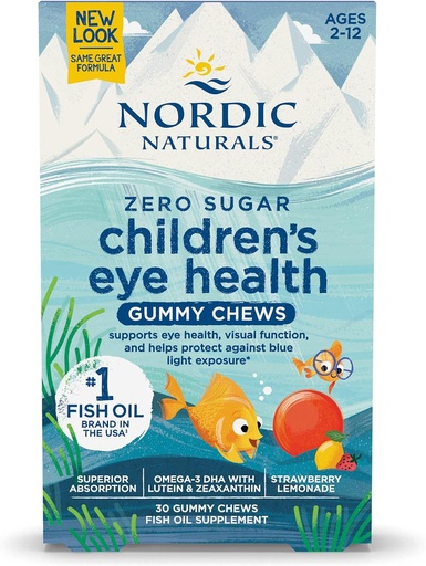 [BRSWYH3QCIAWOADU] Nordic Naturals Children’s Eye Health Gummies, Strawberry Lemonade - 30 Gummies for Kids - 484 mg Total Omega-3s DHA, Lutein & Zeaxanthin - Brain Health, Antioxidant Support, Non-GMO - 30 Servings