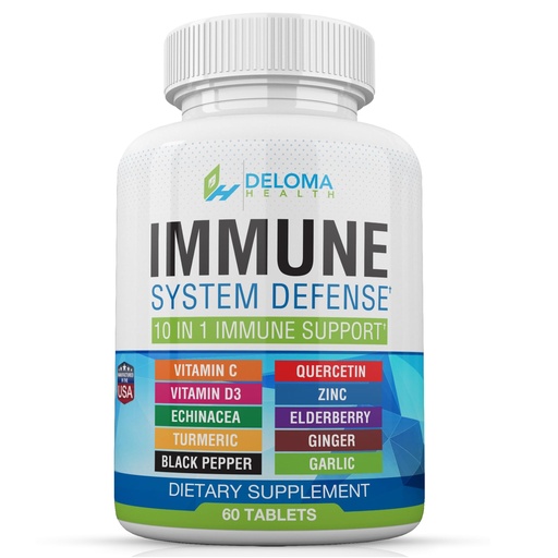 [BRSW2YIKAUIBGFLO] 10 in 1 Immune System Support Supplement - Vitamin C (1000 mg), Quercetin, Vitamin D3 (5000iu), Zinc (40 mg), Elderberry, Echinacea, Turmeric, Ginger, Garlic, Black Pepper