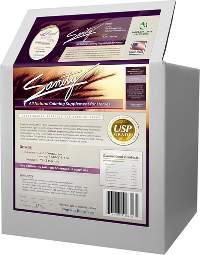 [BRSWGZI5AQHAGCDO] Sanity - Equine Behavioral Calming Focus Suplemento para Caballos - Magnesio, Calcio, Zinc, B Vitaminas, Aminoácidos, Probióticos, Thiamine, Folic Acid, Niacin, Peppermint &amp; More