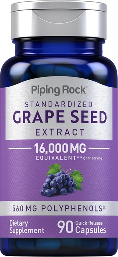 [BRSWIFDQAYIAM3TC] Piping Rock Grape Seed Extract Capsules ← 16.000mg ← 90 Píldoras Silencio Vitis Vinifera Suplemento Silencio No GMO, Gluten Free