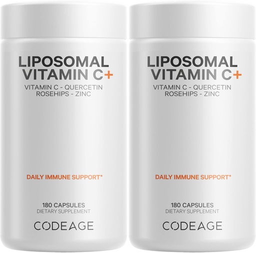 [BRSRMYL6DMIQE3LF] Codeage Liposomal Vitamin C 1500mg with Zinc, Elderberry, Citrus Bioflavonoids Grapefruit, Lemon, Orange Powder, Quercetin & Rose Hips Fruit – Vegan Supplement - Non-GMO, Vegan Pills - 2 Pack