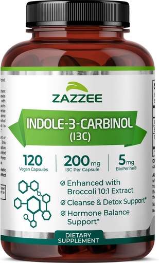 [BRSWGY32BUJWK2TX] Zazzee High Absorption Indole-3-Carbinol (I3C), 200 mg por cápsula, 120 cápsulas Vegan, 4 meses de suministro, 5 mg BioPerine for Enhanced Absorption, 100% vegetariano, All-Natural and Non-GMO