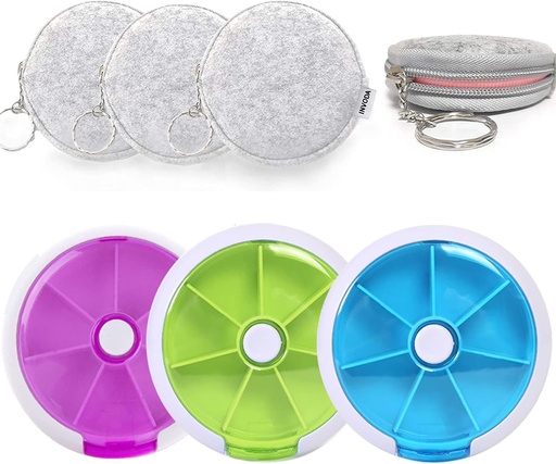 [BRSRMZYHOUARMAY6] 3PCS Pill Organizer Travel Pill case for Purse Portable Medicine case Small Weeks Pill Box for Vitamins/Fish Oil/Pills/Supplements (3PCS+3Bag)