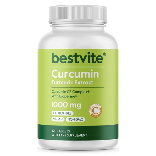 [BRSWIHQHAR4BQDTK] BESTVITE Curcumin 1000mg per Tablet (Turmeric Extract)(120 Tablets) Featuring Clinically Studied Curcumin C3 Complex® & BioPerine® - Standardized to 95% Curcuminoids - Vegan - Non GMO - Gluten Free