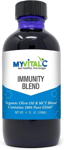 [BRSWY2TQAQIWOADJ] MyVitalC Immunity Blend in Organic Extra Virgin Olive Oil & MCT Blend Supplement 120 ML - Pure ESS60 for Nootropic - Focus - Sleep - Antioxidant - Energy - Longevity &amp; Immunity