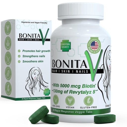 [BRSWKEYLO54QCYA5] Essential Source Biotin (Biotina Vitaminas) - Hair Skin Nails Vitamins for Women & Men - 5000 mcg - Hair Growth Support Supplements - 30 Tablets - with Revytalyz 5, Vitamin A, C, B12 - Made in USA