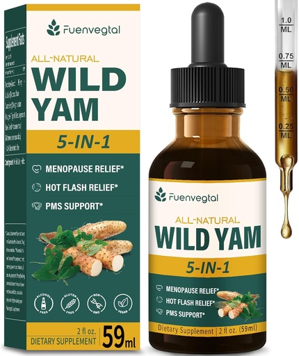 [BRSRAGQBOZ6AYAD7] All Herbal Liquid Drops, Wild Yam Extract with Chaste Berry, Fenugreek, Black Cohosh for Menopause Relief & PMS Support. 2oz