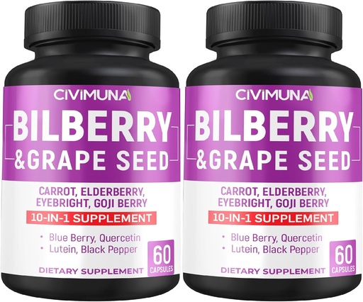 [BRSRMFDQOENBQGY4] Bilberry Capsules with Bilberry, Grape Seed, Carrot, Elderberry and More - 120 Capsules forr 4 Months Supply (Pack of 2)
