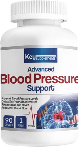 [BRSRAEIBBB6QYADB] Key Supplements Blood Pressure Support 90 Capsules Contain Niacin Vitamin C B6 B12 Garlic Bulb Hibiscus Olive Leaf etc