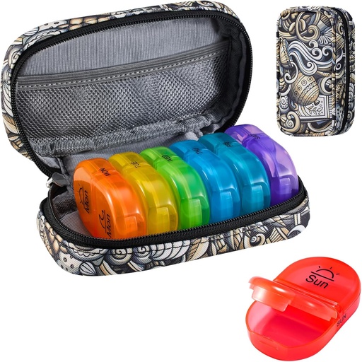 [BRSROHDYOUARQFDB] Serfeymi Weekly Travel Pill Organizer 2 Times A Day AM PM Upgraded Rainbow Pill Box 7 Day with Portable Zipper PU Leather Pill Case, Medicine Organizer for Pills, Vitamins, Fish Oils - Brown 03