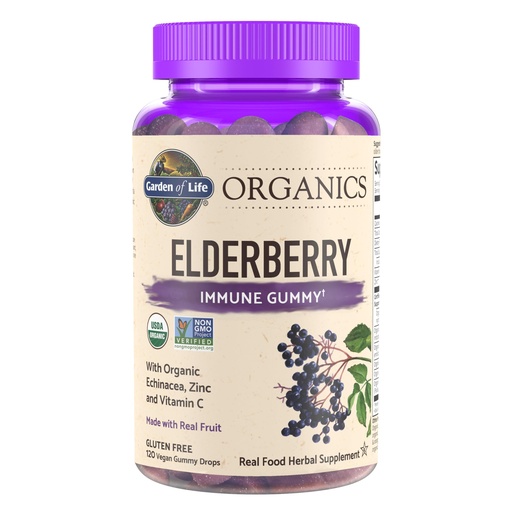 [BRSWGFL6BYNQ4DIV] Garden of Life Organics Elderberry Gummies for Adults & Kids - Immune Support Supplement with Organic Fruit, Herbal Blend, Elderberry, Echinacea, Zinc, Vitamin C, 120 Vegan Gluten Free Gummies