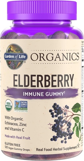 [BRSWGFL6BYNQ4DIV] Garden of Life Organics Elderberry Gummies for Adults &amp; Kids - Immune Support Supplement with Organic Fruit, Herbal Blend, Elderberry, Echinacea, Zinc, Vitamin C, 120 Vegan Gluten Free Gummies