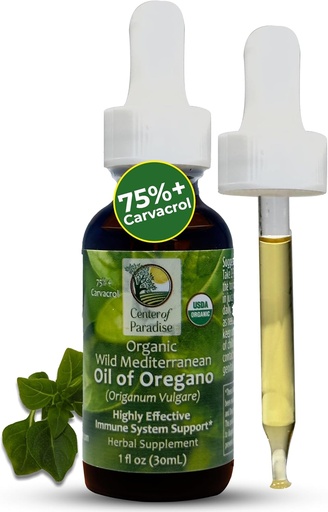[BRSWYHQQAB5R6CLG] Centro de Paradise Wild Mediterranean Oil of Orégano com 75%+ Carvacrol (1 fl oz) Certified Oregano Oil Organic Drops in Extra Virgin Olive Ail for Imune* & Respiratory* Support, Aprox 450 Servings