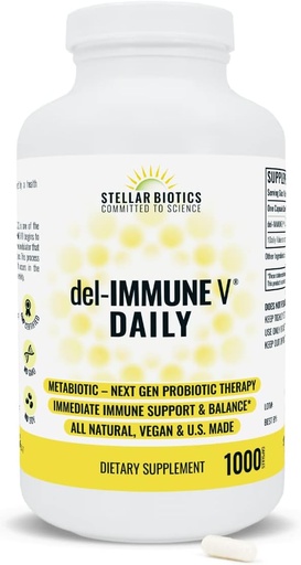 [BRSW2FQDBENWEG3O] Del-Immune V® Daily by Stellar Biotics, All-Natural Imūnsupport & Gut Health, tūlītēja aprūpe, Metabiotika: NextGen Probiotiskā terapija (1000 Caps)