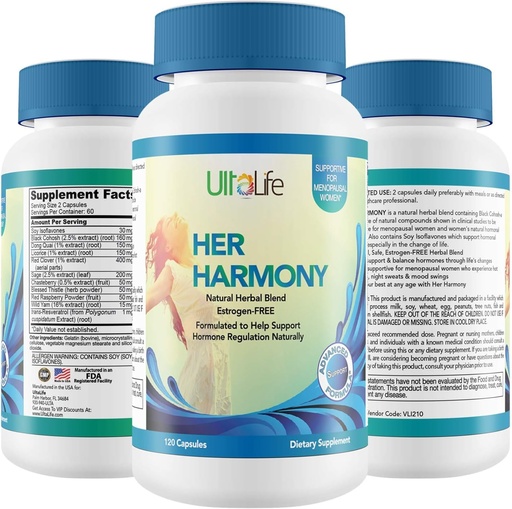[BRSWGGAOBYPB4FLU] Ulta Life ของเธอ Harmony Supples for ผู้หญิง - Hot Flashs Asuration & Hermonone ดุลยภาพสําหรับผู้หญิง - มี Black Cohsh, Dong Quai, Red Clover & More - Etrogen Free - 120 Capsults