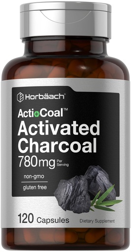 [BRSROCAKOV7Q4334] Horbäach Charcoal Pills 780mg | 120 Capsules | Activated Charcoal from Coconut Shells | Non-GMO and Gluten Free | Acti-Coal