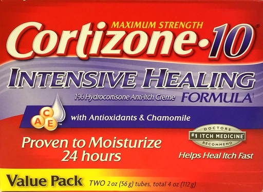 [BRSWKHAIBIBBMFLI] Cortizone-10 Max Strength Cortizone-10 Intensive Healing Formel med antioxidanter och kamomill, två 2 oz rör