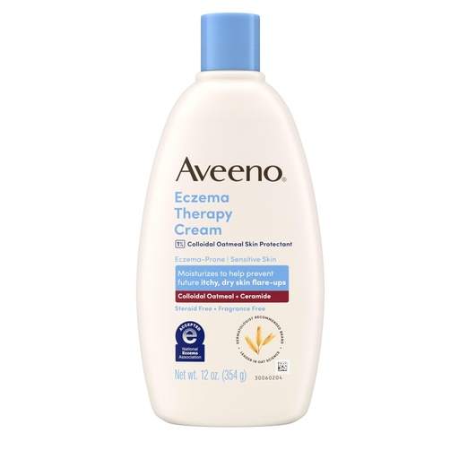 [BRSWIEI6DJYQEYDC] Aveeno Eczema Therapy Daily Moisturizing Body Cream for Sensitive Skin, Soothing Eczema Relief Cream, Colloidal Oatmeal & Ceramide for Dry & Itchy Skin, Steroid- & Fragrance-Free, 12 oz