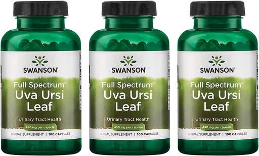 [BRSWIHLQBIPGCDLE] Swanson Full-Spectrum Uva Ursi Leaf - 초본 보충 지원 운동 건강 - 5 월 지원 심혈관 시스템 기능 및 방광 건강 - (100 캡슐, 450mg 각각) 3 팩