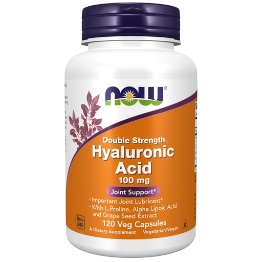 [BRSWIZD7OAHGYDTC] NOW Foods Supplements, Hyaluronic Acid 100 mg, Double Strength with L-Proline, Alpha Lipoic Acid and Grape Seed Extract, 120 Veg Capsules