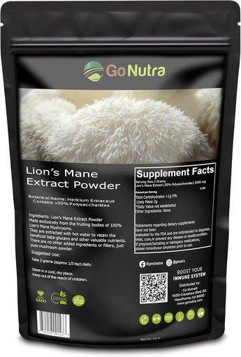 [BRSWGHA6O4PBS23Z] Go Nutra - Lion’s Mane Powder, Potent 10:1 Lion’s Mane Mushroom Powder with 30% Polysaccharides, Pure Lion’s Mane Extract for Tea, Juice, Water, and More, Non-GMO, Vegan, 8 oz