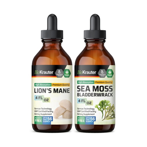 [BRSRAAAZAQPBA3Y4] BIO KRAUTER Lion's Mane Tincture 4 Fl. Oz. & Sea Moss Tincture 4 Fl. Oz.