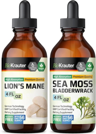 [BRSRAAAZAQPBA3Y4] BIO KRAUTER Mane Tincture de León 4 Fl. Oz. " Sea Moss Tincture 4 Fl. Oz.