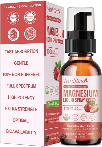 [BRSROBT3CF5QYYL6] Magnesium Glycinate Liquid Spray with Citrate, Oxide & Malate, Magnesium with Whole Vitamin, L-Theanine, D3K2, B6 for Heart, Leg Cramps,Muscles&Energy- Sugar-Free Strawberry Flavor, 2 Fl Oz