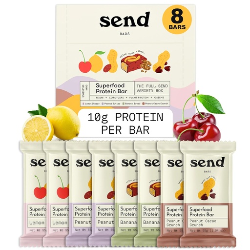 [BRSRMAQPOAGR4CT4] Send Bars Plant-Based Vegan Healthy Protein Bars, With Greens (Variety Pack, 8 Bars) – Only Real Ingredients, Zero Added Sugar, Gluten-Free, Dairy-Free
