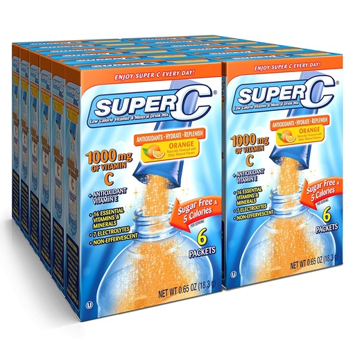[BRSWIGALOJ6RA3TY] Super C Vitamin & Mineral İçilir Mix, Orange, 6 CT Singles To Go, Pack Of 12 (72 Total Packets)