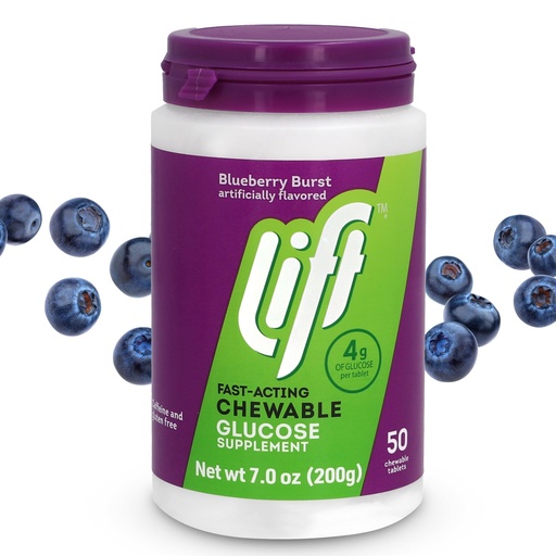 [BRSW2ZQ6DNYWKYAZ] Lift Glucose Fast-Acting Glucose Chewable Energy Tablets, Blueberry, 50 ct Jar (Pack of 1)