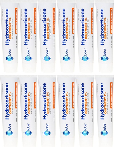 [BRSWKYI3BV7RWEQ3] Globe Hydrocortisone 1% Maximum Strength Transparent Ointment 1 oz | Anti-Itch Ointment for Redness, Swelling, Itch, Rash, Dermatitis, Bug/Mosquito Bites, Eczema, Hemorrhoids & More (12 Pack)