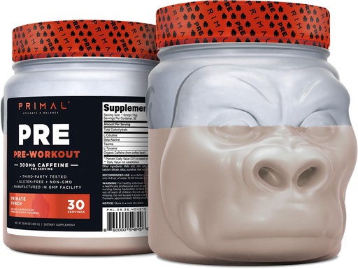[BRSRA23RDIDWG2T2] Primal Pre-Workout Primate Punch (30 Servings) (Tropical Flavored) - Gluten Free & Non-GMO