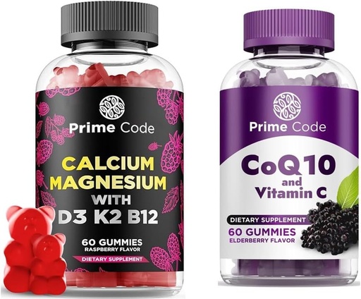 [BRSRAZQEBEJQY23H] Alkukoodi Kalsium Gummies naisille ja miehille magnesium B12-vitamiinia K2 & D3, CoQ10 200 mg & C-vitamiini 250 mg Gummies
