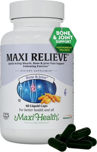 [BRSROBAFBMCRUHQ4] Maxi Health Relieve Joint Support Supplement with Turmeric and Boswellia Serrata, Quick-Acting Support After Exercise, Vegetarian Non-GMO Bone & Joint Health Supplement for Men & Women, 60 Capsules