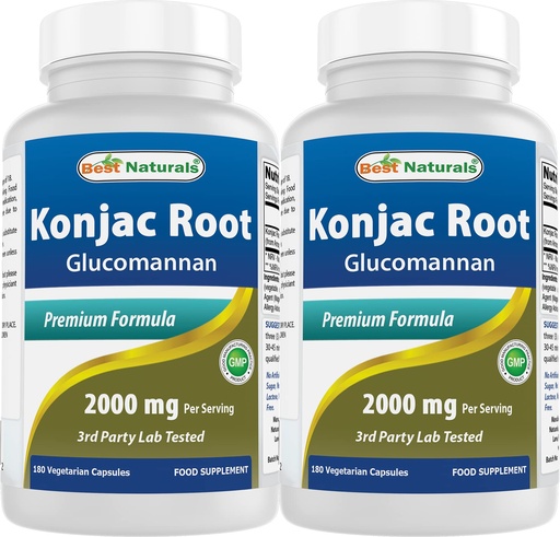 [BRSW2AL4AB6AAEY6] Best Naturals 2 Pack Konjac Glucomannan Root 2000 mg per Serving - 180 Vegetarian Capsules