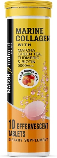 [BRSW2AQ2BUARM2TU] MASON NATURAL Marine Collagen with Matcha Green Tea, Turmeric and Biotin - Healthy Hair, Skin and Nails and Joints, Powerful Antioxidant, 10 Effervescent Tablets