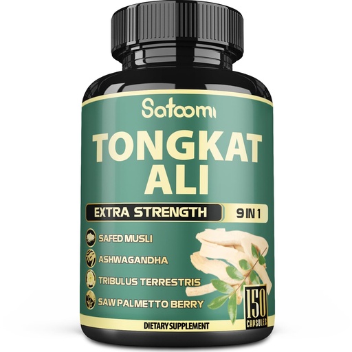 [BRSRAYI6OECB6CI2] Satoomi 9in1 Tongkat Ali Root Extract 200:1 - Ashwagandha, Tribulus Terrestris - 150 Capsules for 5 Months - Support Strength, Energy & Healthy Immune