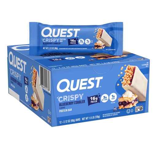 [BRSWEC3YAQCREEY3] Quest Nutrition Crispy Blueberry Cobbler Hero Protein Bar, 16g Protein, 1g Sugar, 3g Net Carb, Gluten Free Protein Snack, Keto Friendly, 12 Count
