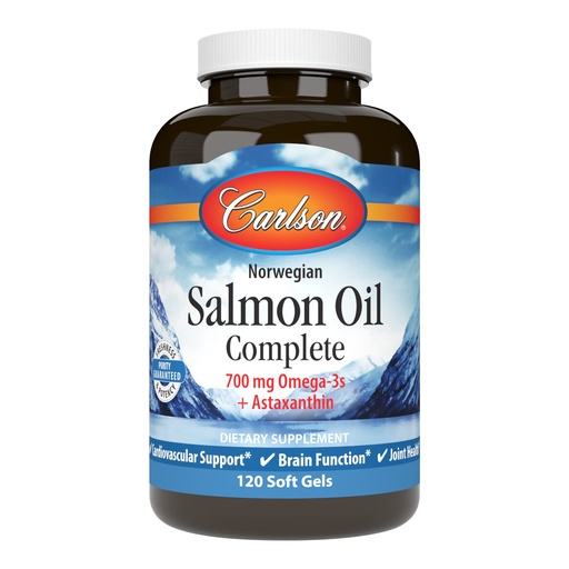[BRSWIEYIBB5QCFD4] Carlson - Salmon Oil Complete, 700 mg Omega-3s + Astaxanthin, Cardiovascular Support, Brain Function & Joint Health, 120 soft gels