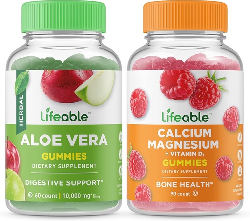 [BRSROZAODIHA4YLO] Lifeable Aloe Vera + Calcium Magnesium, Gummies Bundle - Great Tasting, Vitamin Supplement, Gluten Free, GMO Free, Chewable