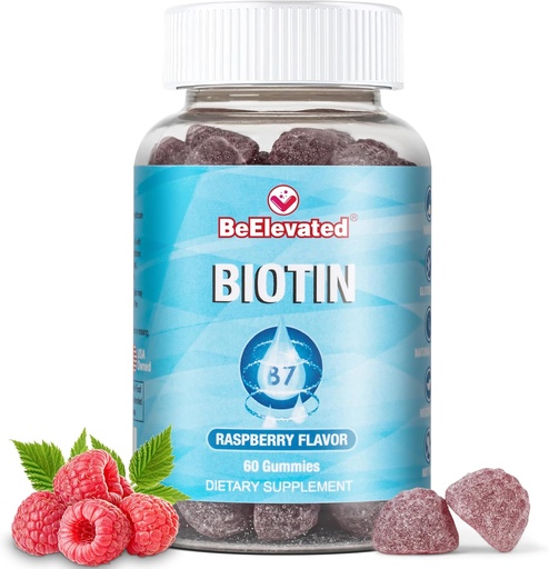 [BRSRMAYEOIHA2C3J] Biotin Gummies - Hair and Nails Strength Growth Vitamins Supplements for Women Health and Beauty - 10000 MCG Skin Chewable Supplement - Raspberry Flavor - (60 Count Bottle)