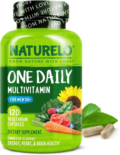 [BRSW2BQKBUBRYFYV] NATURELO Mens Multivitamins for Men 50+ - One Daily Multivitamin לגברים עם ויטמינים, מינרלים ומזונות אורגניים, Boost Energy & Health, non-GMO, 120 קפסולות צמחוניות