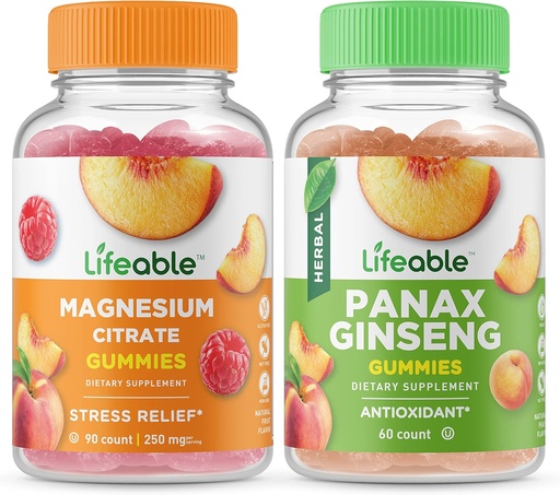 [BRSROZAHAABAEH33] Mannesium 85mg + Panax Ginseng, Gummies Bundle - Great Tasting, Vitamin supplement, Gluten Free, GMO Free, Chewable Gummy