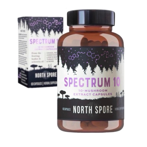 [BRSRAEICAB7QECLD] North Spore Organic 'Spectrum 10' High Potency Mushroom Capsules | Cognitive Supplement | Lion's Mane, Chaga, Cordyceps, Reishi, Turkey Tail | 10 Medicinal Mushrooms | Energy, Focus, Clarity - 60ct