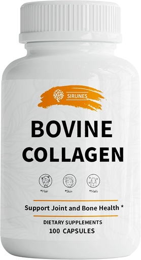 [BRSROZIBDEFAECA7] SIRUNES Bovine Collagen Supplements for Men and Women I Hydrolyzed Grass Fed Bovine Collagen Peptides Dietary Supplement for Joint, Nerve & Bone Support - Non-GMO, Anti-Aging - 100 Capsules