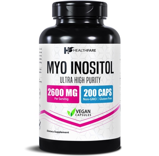 [BRSRMZLROUMGY3T2] Healthfare Myo Inositol Supplement, 2600mg | 200 Veg Capsules | Ultra Strength | Healthy Ovarian Support for Women | Vitamin B8 for Women