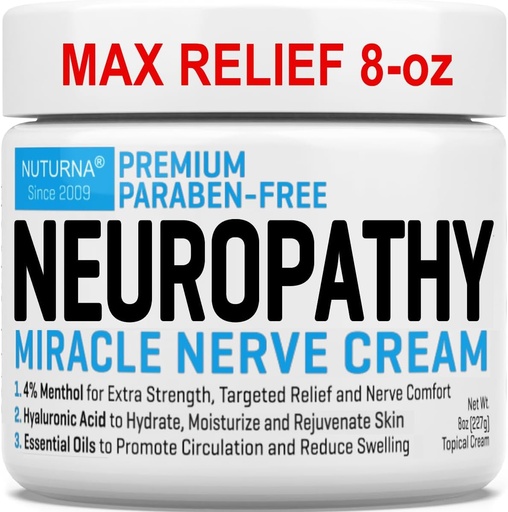 [BRSROGIHBZ6R6EIU] Neuropathy Nerve Relief Cream - Premium Nerve Cream 3X Action for Targeted Relief and Soothing Nerve Comfort - Maximum Strength with 4% Menthol, MSM for Feet Hands Legs Toes & Back - Super Large 8 Oz