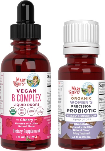 [BRSRAGA3C4IQIELD] MaryRuth Organics Stress & Cognition Probiótico (Chocolate) para Mulheres & B Complex Drops □ USDA Organic, Clean Label Project Verified® □ Vitaminas para Relaxamento, Metabolismo, & Saúde