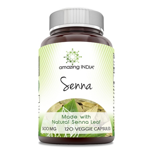 [BRSWKGT2CRYRM2TY] Amazing India Senna (Made with Natural Senna) 500 Mg per Serving 120 Veggie Capsules Supplement | Non-GMO | Glute-Free